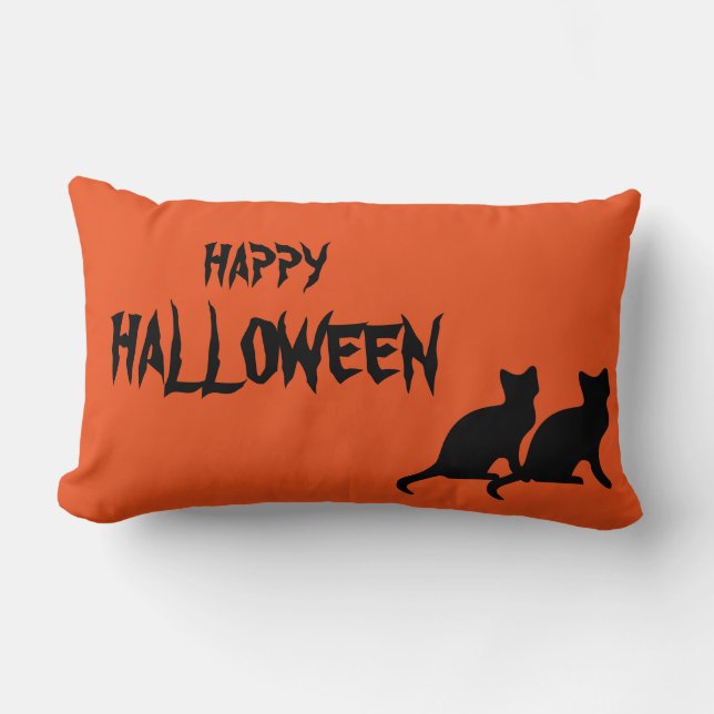 Orange för happy halloween-scary Cat- Lumbarkudde (Framsida)