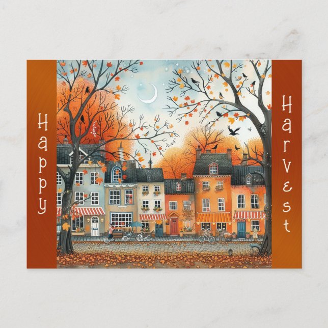 Orange för hösthus Illustration Helg Vykort (Framsida)