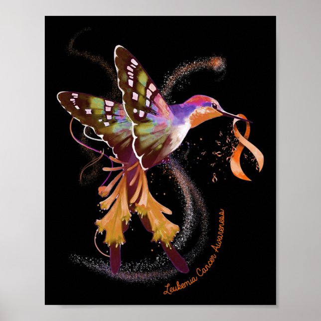 Orange för hummingbird Hold  Ribbon Leukemia Aware Poster (Framsidan)