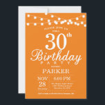 Orange för inbjudan till 30års födelsedag<br><div class="desc">Inbjudan till 30års födelsedag med String Ljus. Orangens bakgrund. Manar eller Women Birthday. 13:e 15:e 16:e 18:e 20:e 30:e 40:e 60:e 70:e 80:e 90:e 100:e,  oavsett ålder.
Om du vill göra ytterligare anpassningar klickar du på knappen Anpassa och användor verktygen som är utformat för att ändra mallen.</div>
