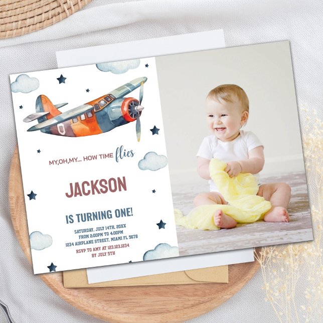 Orange för inbjudan till flygplanet på födelsedage (Airplane Birthday Invitations Orange With photo)
