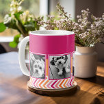 Orange för Instagram Photo Collage Shock rosa Kaffemugg<br><div class="desc">Ett underbart sätt att visning dina fyrkantiga foton från onlinen. En roligt zig zag rand-design framhäver bilder.</div>