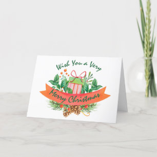 Orange för julklapp - Blommigt Modern vattenfärg Helgkort