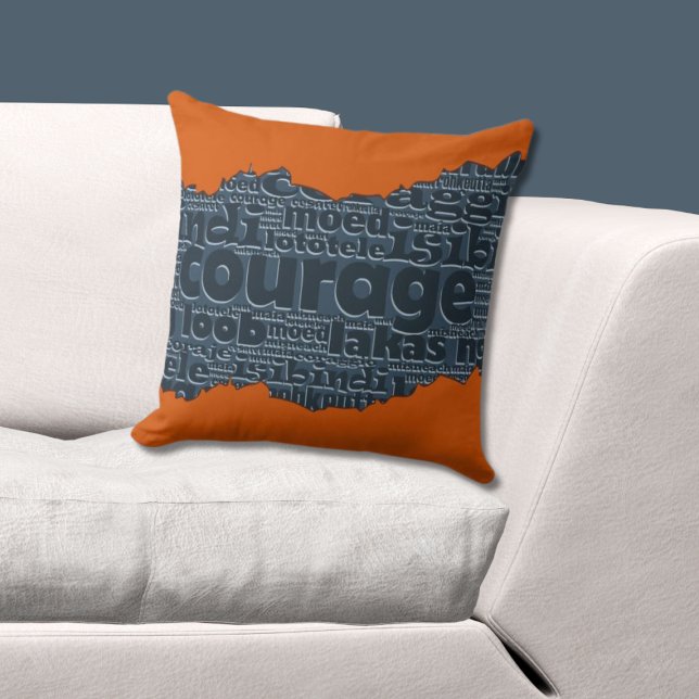 Orange för kurstyp och blått rippat Mönster Kudde (Courage Typography Orange & Blue Ripped Pattern Throw Pillow, Livingroom)