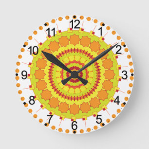 Orange för Mandala Art-Gult Rund Klocka