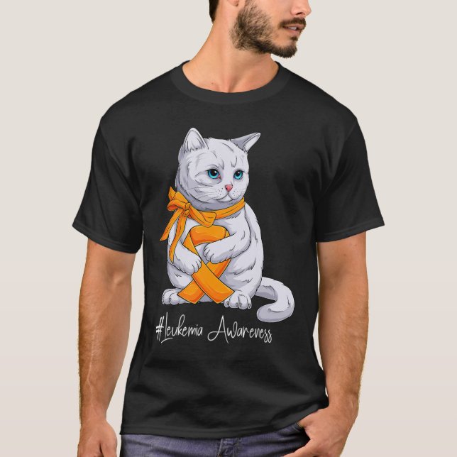 Orange för medvetandegrad Ribbon Cat T Shirt (Framsida)
