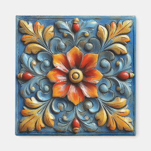 Orange för mexikanska spanska Blommigtar och blå Magnet