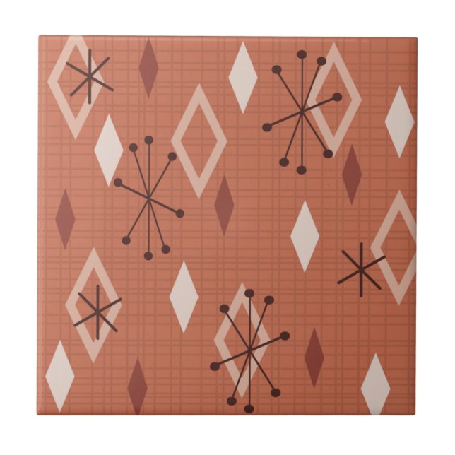 Orange för moderna diamanter i mitten av århundrad kakelplatta (Framsidan)