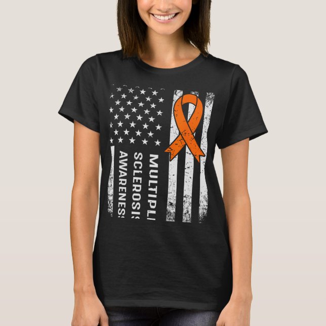 Orange för ökad medvetenhet om många Sclerosis Rib T Shirt (Framsida)