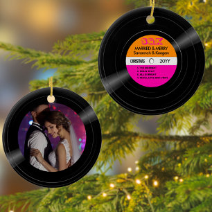 Orange för Rosa av gift och merry Vinyl Record Julgransprydnad Keramik