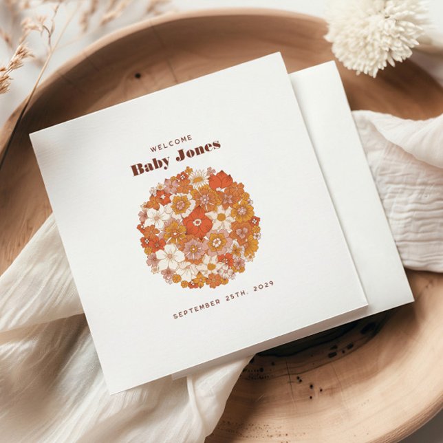 Orange för Rosa av Groovy Retro Blommigt  Baby Sho Pappersservett (Skapare uppladdad)