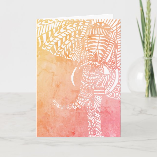 Orange för Rosa av vattenfärg Aztec Elephant Outli Kort (Framsida)