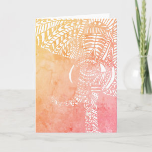 Orange för Rosa av vattenfärg Aztec Elephant Outli Kort