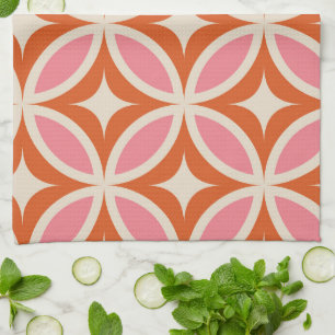 Orange för rosa i mönster med modern geometri kökshandduk