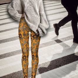 Orange för Royalet Exotiska Blommigtar på hösten Leggings