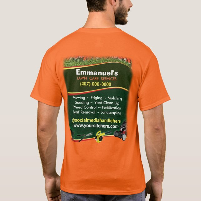 Orange för skärning av gräs i gräsmatta t shirt (Baksida)