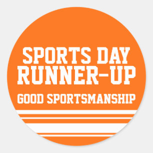 Orange för sportdagsetikett för springer runt klistermärke