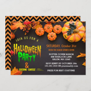 Orange för svart för Halloween dräktparty Inbjudningar