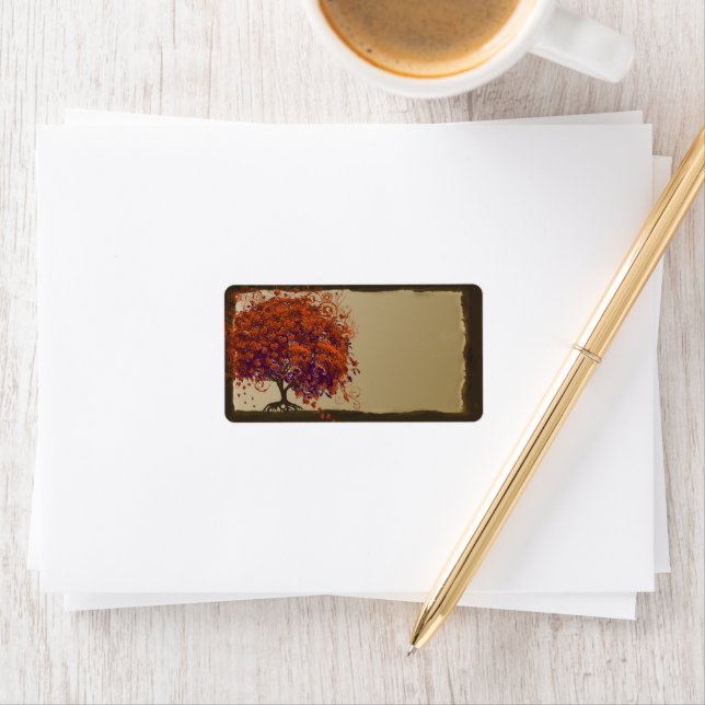 Orange för träd för nyckfullt hjärtalöv mörkt & adressetikett (Insitu)