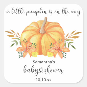 Orange för vattenfärg Pumpkin babydusch Fyrkantigt Klistermärke