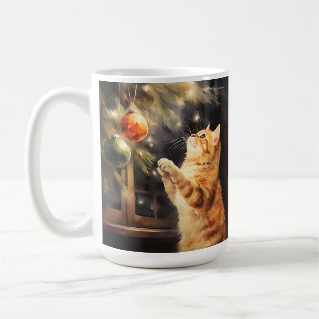 ORANGE FÖR VATTENFÄRG TABBY KITTEN CHRISTMAS BOLLA KAFFEMUGG (Vänster)