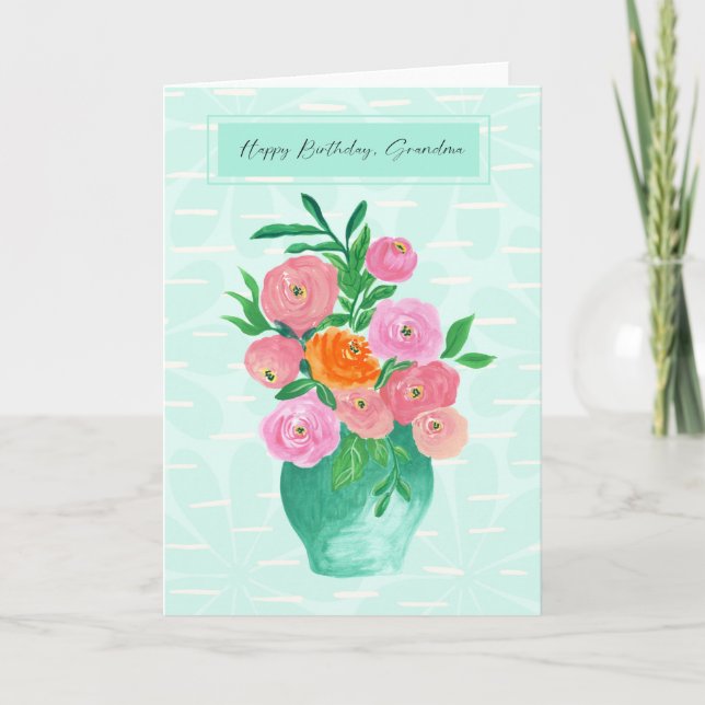 Orange för vattenfärgning och Rosa för korallblomm Tack Kort (Framsida)