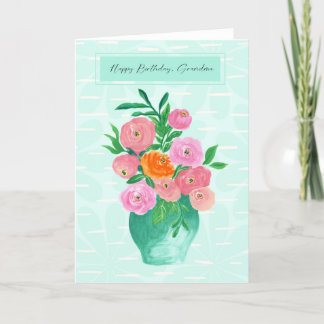 Orange för vattenfärgning och Rosa för korallblomm Tack Kort