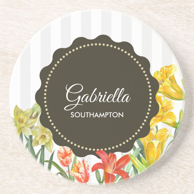 Orange för vattenfärgsGult Vår blommor Underlägg (Framsidan)