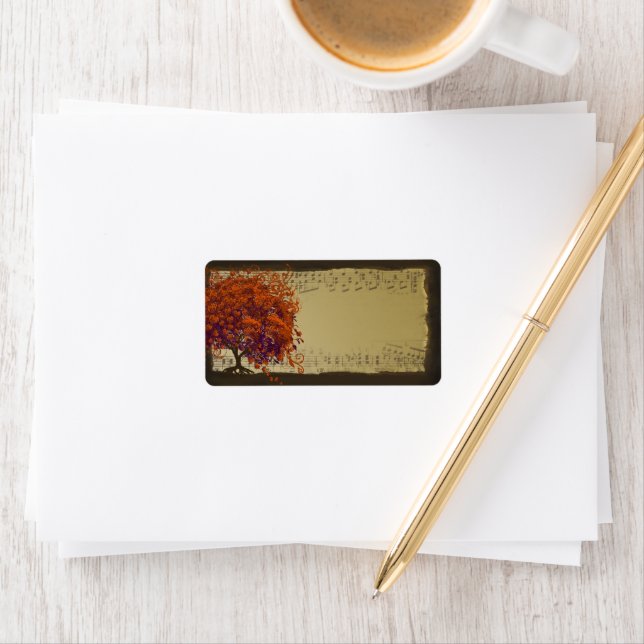 Orange för Whimsique Heart Löv Träd Plum & Guld Adressetikett (Insitu)