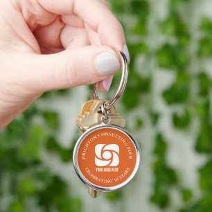 Orange Företagets logotyp Anpassad affär Rund Silverfärgad Nyckelring