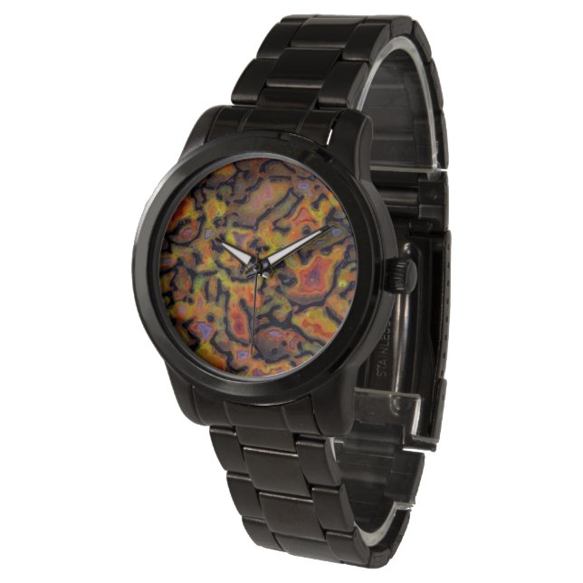 Orange fossiliserat dinosaurieben armbandsur (Vinklad)
