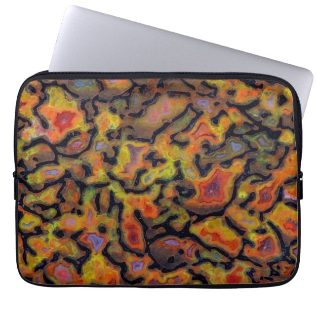 Orange fossiliserat dinosaurieben laptop fodral (Framsidan)
