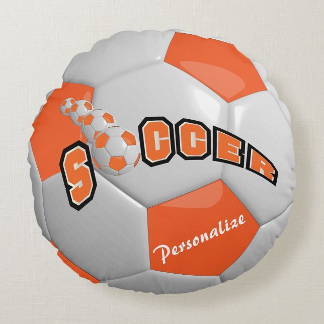 Orange Fotboll | DIY NAMN Rund Kudde (Framsidan)