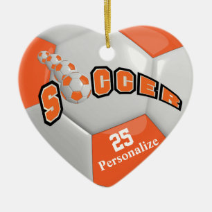 Orange fotbollboll personifierar julgransprydnad keramik