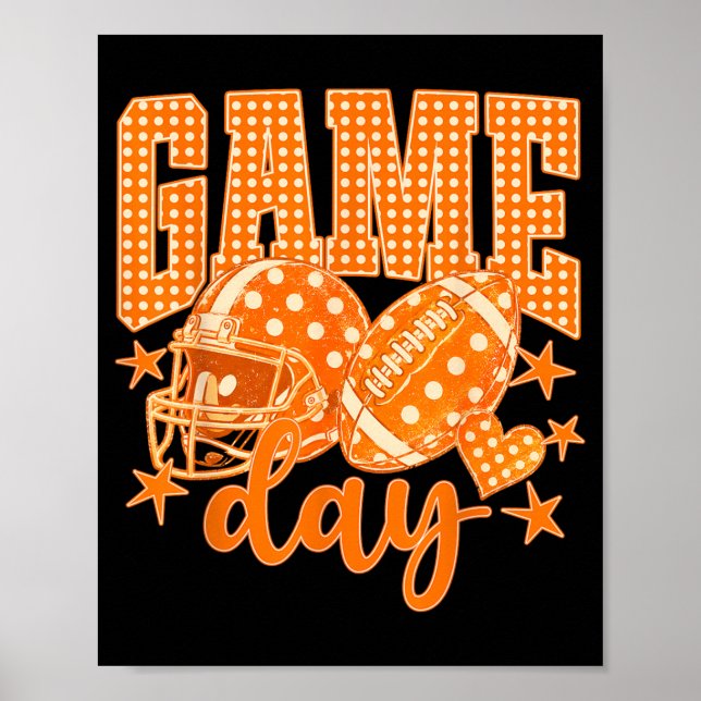 Orange fotbollsmatch dag polka prick touchdown poster (Framsidan)