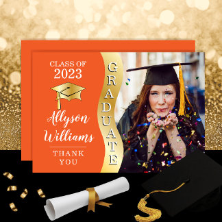 Orange | Foto av Wave Grad Cap från Guld Student Tack Kort