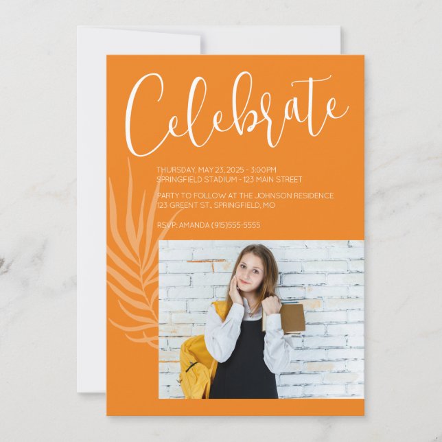 Orange Foto Examen Inbjudningar (Framsida)