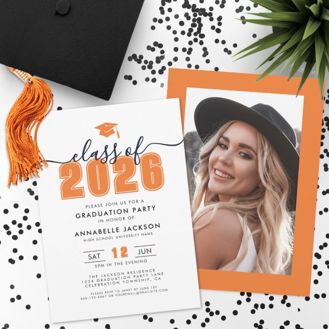 Orange Foto Examenfest Inbjudningar (Orange Photo Graduation Party Invitation )