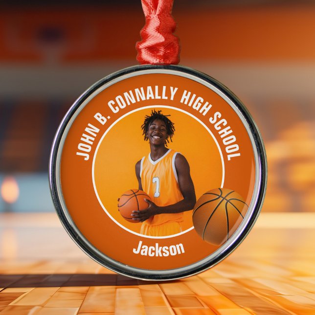 Orange Fotografi av basketspelare jul Julgransprydnad Metall (Skapare uppladdad)
