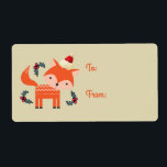 Orange Fox i julklapp i julklapp Fraktsedel<br><div class="desc">En charmerande julklapp med märkre med retro flair. En illustration av en söt orange som bär en röd julhatt omgiven av julklappade dekorationer. Ett sött litet skogsdjur.</div>