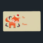 Orange Fox i julklapp i julklapp Fraktsedel<br><div class="desc">En charmerande julklapp med märkre med retro flair. En illustration av en söt orange som bär en röd julhatt omgiven av julklappade dekorationer. Ett sött litet skogsdjur.</div>