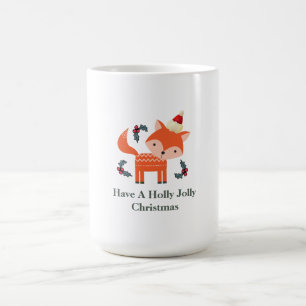Orange Fox i Santa Hat Cute Whimsical jul Kaffemugg