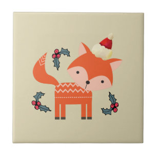 Orange Fox i Santa Hat Cute Whimsical jul Kakelplatta