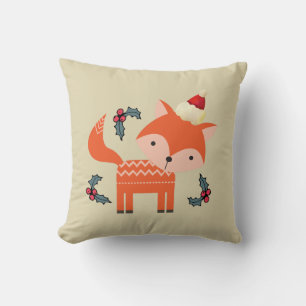 Orange Fox i Santa Hat Cute Whimsical jul Kudde
