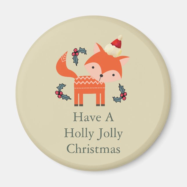 Orange Fox i Santa Hat Cute Whimsical jul Magnet (Framsidan)