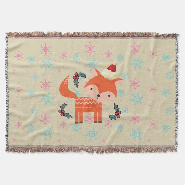 Orange Fox i Santa Hat Cute Whimsical jul Mysfilt (Framsidan)