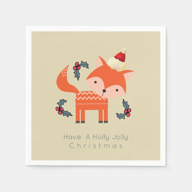 Orange Fox i Santa Hat Cute Whimsical jul Pappersservett (Framsidan)