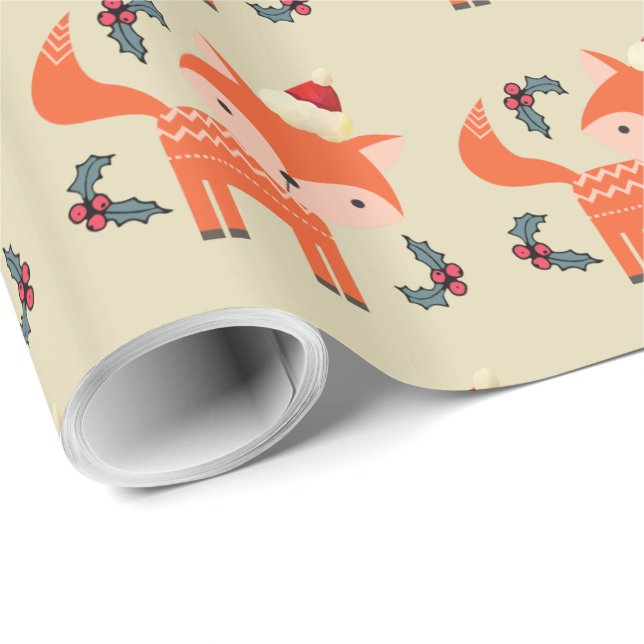Orange Fox i Santa Hat Cute Whimsical jul Presentpapper (Rullad Hörn)