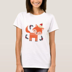 Orange Fox i Santa Hat Cute Whimsical jul T-shirt