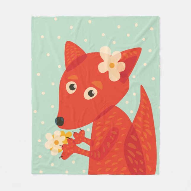 Orange Fox Kawaii Cute Kids Fleecefilt (Framsidan)